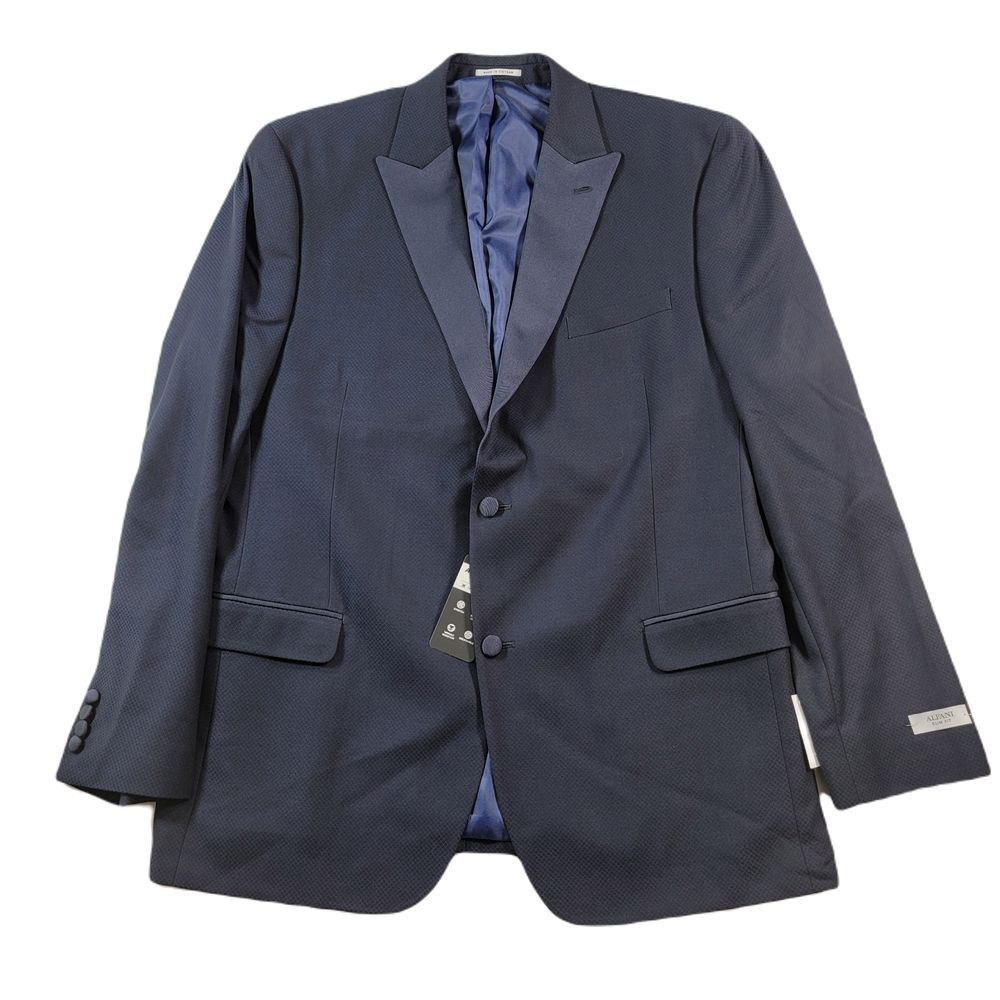 Alfani Slim-Fit Navy Tuxedo Suit Jacket Mens 46L‎ Blue Diamond Grid $360 NEW